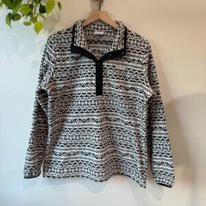 Columbia Women’s Snap Fleece Pullover Jacket Gray Black White Aztec Print Size L
